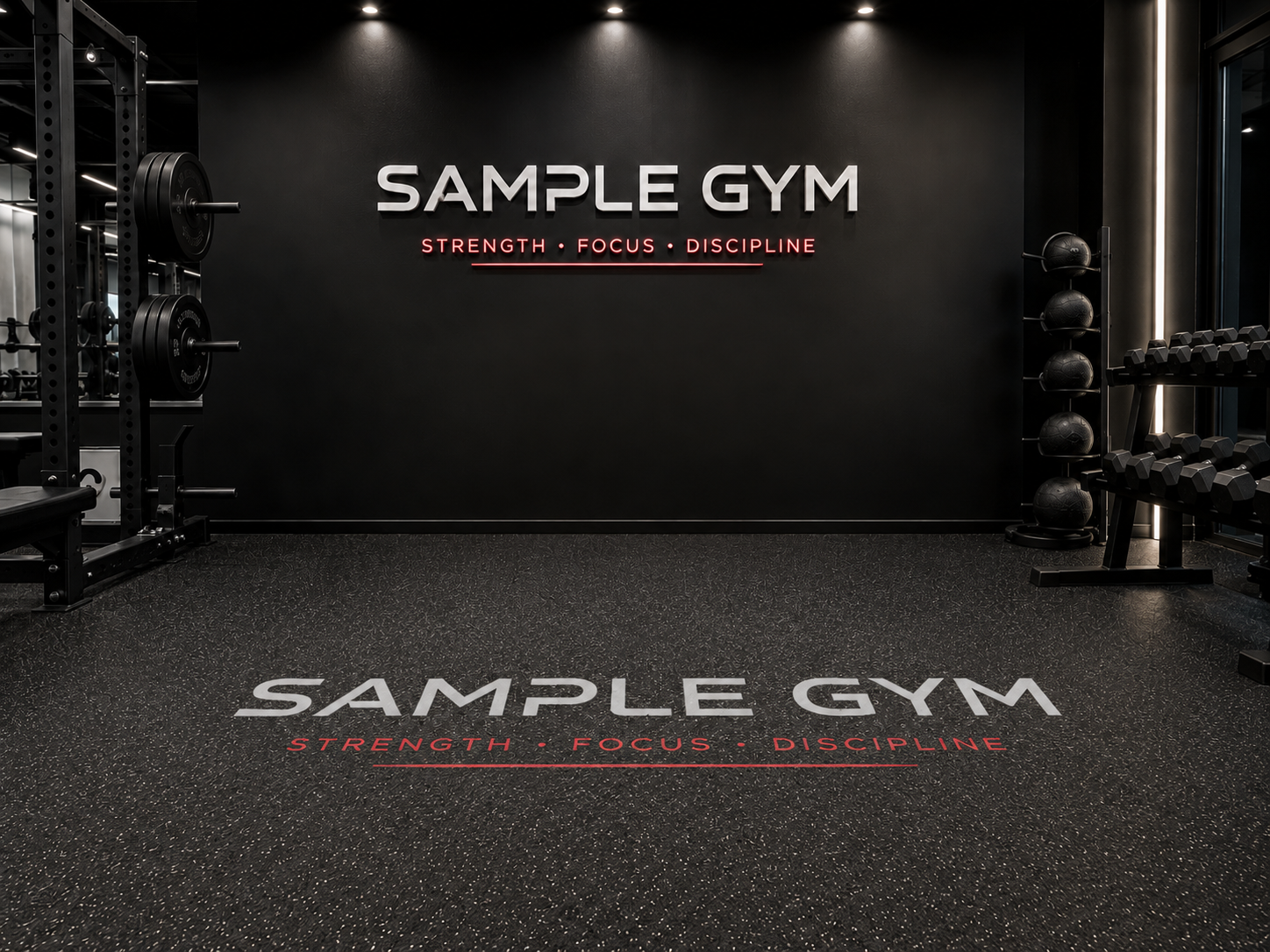 Inlaid floor logo concept for training space